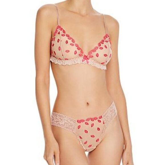 💋 NWT Hanky Panky Sheer Tulle Mesh Lips Kisses Mmmwah Bralette SIZE XS - Picture 4 of 16